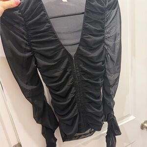 Maeve Black Ruched Long Sleeve Top